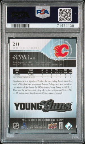 2014 UD Young Guns RC #211 Johnny Gaudreau PSA 10 GEM MT back
